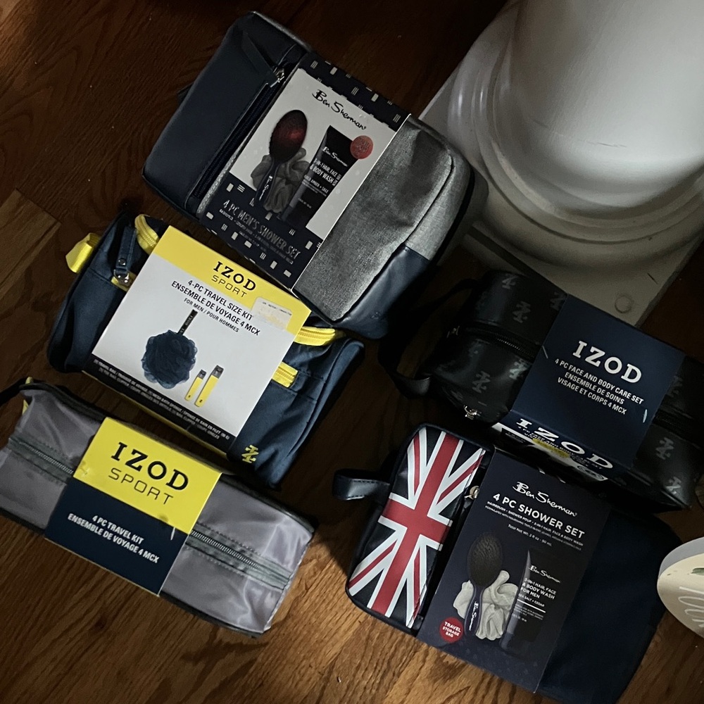 IZOD Men's Toiletry Bag Set - Navy, Gray, and Yellow
